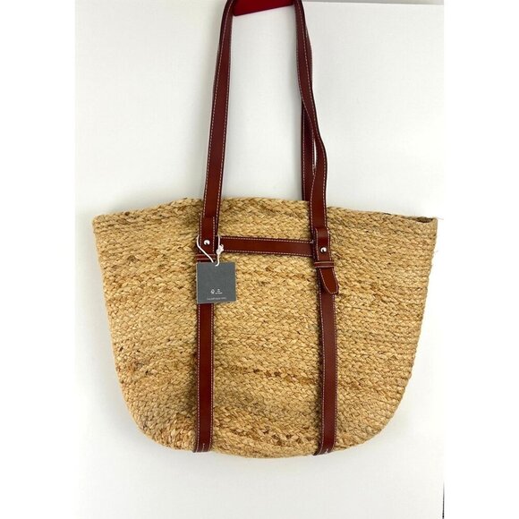 Haute Hippie Handbags - Haute Hippie Large Straw & Leather Bag Tote w/ Small Bag Beach NEW